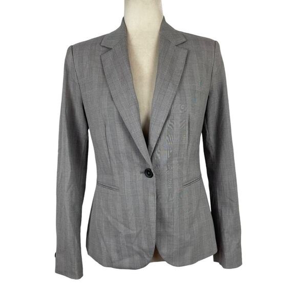 Zara Office Siren Fitted Single Breasted Check Plaid Blazer Size 4 Career Gray - Picture 2 of 16
